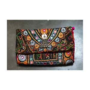 Handmade Ethnic Embroidered Clutch <b>Bag</b> With <b>Coin</b> Beads And Fringe Decor For Evening Party Use - Product Image 6