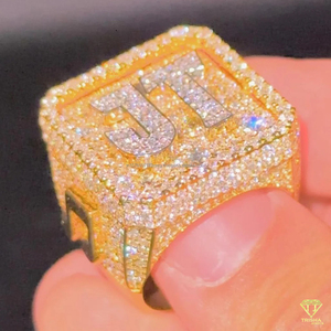 Luxury JT Moissanite Diamond Ring Custom Letter Hip Hop Ring Gold Plated Iced Out Jewelry Fashion Bling Ring For Men Women - Product Image 3