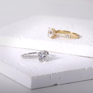 <b>925</b> Sterling <b>Silver</b> Round Cut Moissanite Engagement <b>Ring</b> Pave Band Wedding <b>Ring</b> for Women Fine Jewelry - Product Image 2