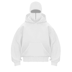 100% Cotton Men's Balaclava Hoodie Sweatshirts Oversized Double <b>Hood</b> With <b>Zip</b> Drop Shoulder Customizable Winter - Product Image 4