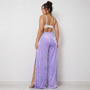 Vêtements de haute couture, étiquette privée personnalisée, pantalons amples pour femmes, pantalons de bureau à jambes droites en velours pour femmes - Product Image 4