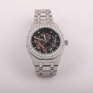 Montre en verre transparent de qualité export, avec diamants véritables sur le cadran, mouvement à quartz, pour le style Hip Hop, disponible au meilleur prix du marché. - Product Image 5