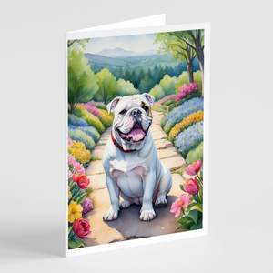 Whimsical A7 Tamaño 5x7 English Bulldog Spring Path Tarjetas de notas en blanco Paquete de 8 con sobres Tarjetas de felicitación - Product Image 1