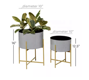 Maceta de metal duradera y elegante, perfecta para plantas de interior y exterior, maceta redonda con soporte para suelo - Product Image 3