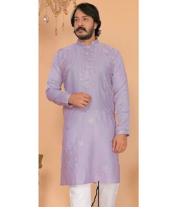 Ensemble Kurta Pyjama Brodé Dernière Collection, Tenue Traditionnelle Indienne et Pakistanaise pour Hommes, Ornée de Paillettes, Idéale pour Mariages - Product Image 1