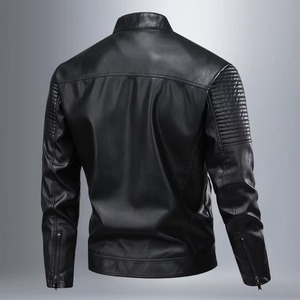 Men's Black PU Leather Motorcycle <b>Jacket</b> Moto Biker Style Stand Collar Zipper Closure Windproof Autumn Wear <b>racing</b> <b>jacket</b> - Product Image 1