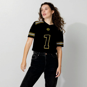 Maillot de football américain en maille noire OEM pour femmes, respirant, en polyester, pour équipes sportives, avec numéro personnalisé, vente en gros, fabricant - Product Image 3