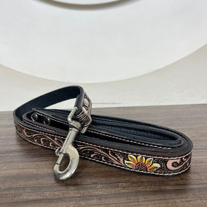 New Personalized Hand Tooled Genuine Leather Sunflower Dog Collar, Leash & Traffic Lead 3 Piece Combo Sets Accessories for Dogs - Product Image 5