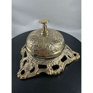 Campana de Recepción de Hotel de Latón Macizo con Acabado Antiguo y Grabado Floral Ornamental, Campana Decorativa Vintage para Oficina - Product Image 1