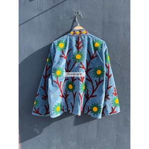 Sky Blue Velvet Jacket <b>Coat</b> Hand <b>Stitch</b> Cotton Lining Boho Chic Jacket Unisex Party Wear Jacket Uzbek Embroidery Jacket - Product Image 5