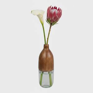 Pot de fleurs en bois de teck tissé à la main, design carré moderne, avec pied en bois indépendant, jardinière de bureau, capacité 20L - Product Image 1