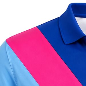 เสื้อโปโลสีน้ำเงินรอยัล สีฟ้าอ่อน สีชมพู แบบมีแถบขวาง แขนสั้น คอปก สวมใส่สบาย ชุดยูนิฟอร์มลำลอง สีตัดกัน เสื้อกีฬาแบบสั่งทำพิเศษ - Product Image 2