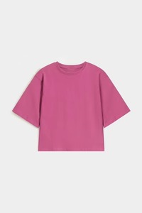 เสื้อยืดลำลองคอกลมแขนสั้นถักสีพื้นขนาดใหญ่สำหรับผู้หญิง - Product Image 4