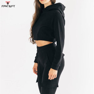 Hoodie court personnalisé pour femme avec logo frontal, 100 % coton, séchage rapide, décontracté, coupe oversize - Product Image 1