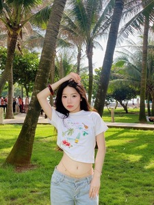 Custom Printed Summer Beach Shell, Flower, Juice Print T-shirt, Women Aesthetic Graphic Crop <b>Top</b>, Custom Clothing Factory - Product Image 3