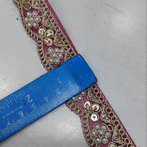 Fancy <b>Beads</b> Embroidered Floral Lace <b>Trim</b> 100 Percent Polyester 3cm Width 9 Meter Roll for Ethnic Wear Bags Shoes Home Textiles - Product Image 1