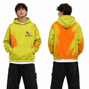 Pearia <b>Men's</b> Regular Fit 100% Cotton Fleece Hooded Winter Solid Lime Green <b>Orange</b> Casual <b>Hoodie</b> Front Logo Pocket Design Quick - Product Image 2