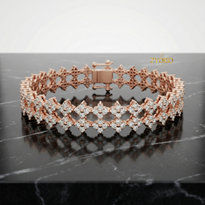 Pulsera de Boda Clásica Chapada en Plata con Diamantes Florales Geométricos en Oro Rosa, Elegancia Moderna, Regalo de Lujo Atemporal - Product Image 1