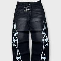 Jean droit vintage en coton pour homme, coupe large, style streetwear personnalisé, délavé, avec rivets, broderies, boucle métallique, imprimé, artisanat, couleur unie