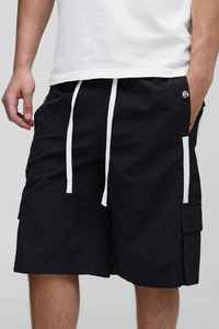 Shorts cargo vert olive pour hommes avec cordon de serrage à la taille et poches, style bermuda décontracté, tissu à séchage rapide - Product Image 6