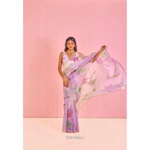 Indian Ethic Ombre Color Printed Soft Georgette Saree para mujeres Estilo Bollywood para bodas y fiestas - Product Image 5