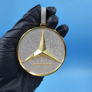 925 Silver Gold Plated Moissanite <b>Mercedes</b> Geometric Pendant Hip Hop Charm Round Ice Cube Necklace Unisex Party Jewelry - Product Image 5