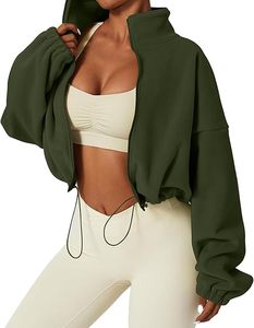 Cropped Sherpa Jacket for Women Full Zip Warm Winter Fleece Coat with Stand Collar and Pockets zipper jacket short sweatshirts - Product Image 6