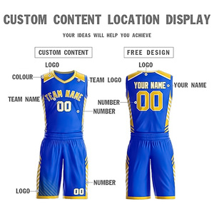 Uniformes de basket-ball personnalisés bleu et jaune, nom de l'équipe sublimé, maillot respirant en mesh, shorts unisexes, coupe athlétique pour adultes - Product Image 3
