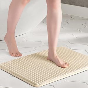 Tapis de sol personnalisé en velours côtelé rayé, super absorbant, antidérapant, en mousse à mémoire de forme, pour salle de bain et cuisine - Product Image 1