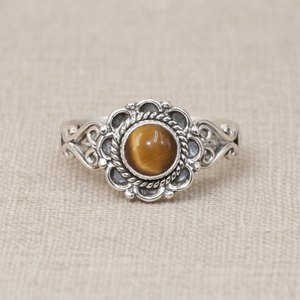 Natural <b>Tiger</b> <b>Eye</b> Gemstone 925 Sterling Silver Handmade Floral Vintage <b>Ring</b> Boho Statement Jewelry Gift Women Anniversary gift - Product Image 6