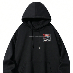 Felpa con Cappuccio Unisex Nera 100% Cotone, Stampa Digitale con Design Paesaggistico e Auto, Vestibilità Ampia, Maniche Regolari, Comoda per l'Inverno - Product Image 1