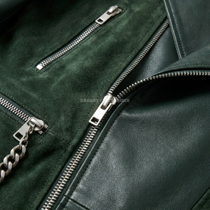 Custom Mens Forest Green Leather <b>Suede</b> Long Trench Coat Mixed Media Double Rider Biker <b>Jacket</b> Wholesale Outerwear Manufacturer - Product Image 6