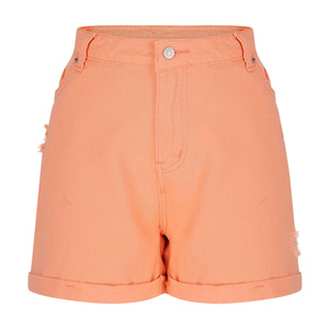 Shorts en jean vintage pour femme, coupe droite ample, écologiques, en denim déchiré, ourlet retroussé, doux, confortables, boutonnés, extensibles, taille haute - Product Image 1