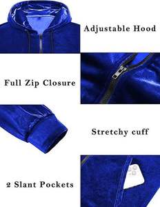 Ensemble de survêtement en velours bleu royal pour homme, sweat-shirt à fermeture éclair intégrale et pantalon, couleur unie, vêtements d'hiver décontractés avec poches latérales - Product Image 4