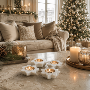 Portavelas de Mármol Blanco en Forma de Flor con Inserto de Latón, Decoración Navideña, Diwali, Decoración para el Hogar, Artículo de Regalo - Product Image 5