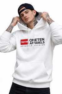Men's <b>White</b> Hooded Pullover <b>Sweatshirt</b> 100% Cotton French Terry Regular Sleeve Solid Color Autumn Wear - Product Image 1