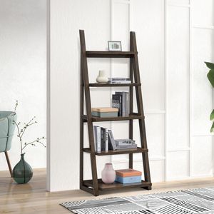 Scaffale a 5 Ripiani per Soggiorno, Libreria a Scala con Struttura in Legno di Gomma per Casa, Ufficio o Cucina - Product Image 5
