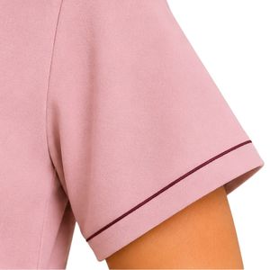 Camiseta de Manga Corta con Cuello Asimétrico para Mujer, Color Rosa Polvo, Bordado Floral, Ribete en Contraste, Logotipo Personalizado, Casual, Venta al Por Mayor - Product Image 6
