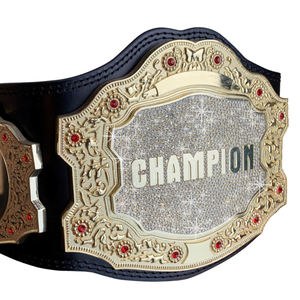 Cinturón de Campeonato Personalizable con Detalles en Oro y Centro Brillante, Cinturones de Campeonato de Cuero Negro de Primera Calidad - Product Image 2