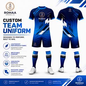 Tenue de football personnalisée Romaa, maillot, short et chaussettes sublimés bleu roi, marine, blanc, noir, uniforme d'équipe OEM - Product Image 5