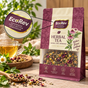 Bolsa Ecológica EcoRev para Té de Hierbas, con Cierre de Cremallera, Reutilizable, Laminada, BOPP/VMCPP, Impresa con Serigrafía, Empaque Natural para Bienestar - Product Image 2