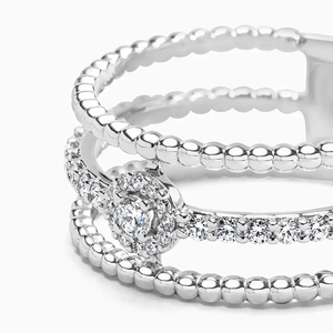 Krishnavii KR 199 18ct White Gold Diamond Set Triple <b>Row</b> Unisex Luxury Engagement Ring IGI Certified - Product Image 3
