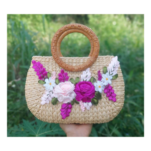 Bolso de Mano Bohemio de Paja con Bordado Floral, Ecológico, Bandolera, Mini Bolso de Verano para Mujer - Product Image 2