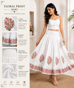 Women's Cotton A-Line Midi <b>Skirt</b> With Floral Embroidery <b>Elastic</b> Waist Ruffled Hem Prairie Chic Style Spring Wear - Product Image 4