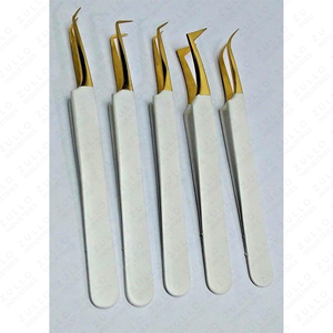 Pinzas de Precisión para Extensión de Pestañas con Punta Dorada Zullo Industries, Acero Inoxidable Recubierto, Herramienta para Pestañas con Gancho Puntiagudo, Personalizable - Product Image 4