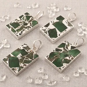 Pendentif DIY en turquoise plaqué argent 18 carats avec émeraude de Mohave et cuivre, bordure électroplaquée, bijoux de mode pour femmes, vente en gros - Product Image 6