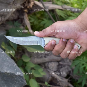 UA Supplies DIY Custom Hand Forged Damascus Steel Fixed Blade Camel <b>Bone</b> <b>Handle</b> Straight Edge Drop Point Hunting Survival <b>Knife</b> - Product Image 5