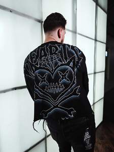 Chaqueta con cremallera de peso pesado estilo streetwear floral, con estampado DTG, de felpa francesa, con diseño de cómics, lavado ácido y efecto desgastado. - Product Image 2