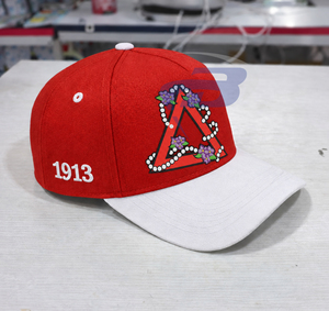 Delta |   Sigma |   Gorra de béisbol Theta Sorority para mujer, roja y blanca, estilo camionero, ajustable, elegante, con letras griegas, de malla, de 6 paneles - Product Image 2