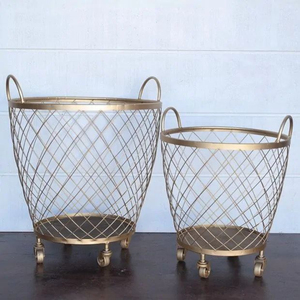 Modern <b>Gold</b> Metal Wire Laundry <b>Basket</b> Elegant Mesh Laundry Hamper Cart For Bathroom Bedroom Vintage Style <b>Storage</b> <b>Baskets</b> - Product Image 1